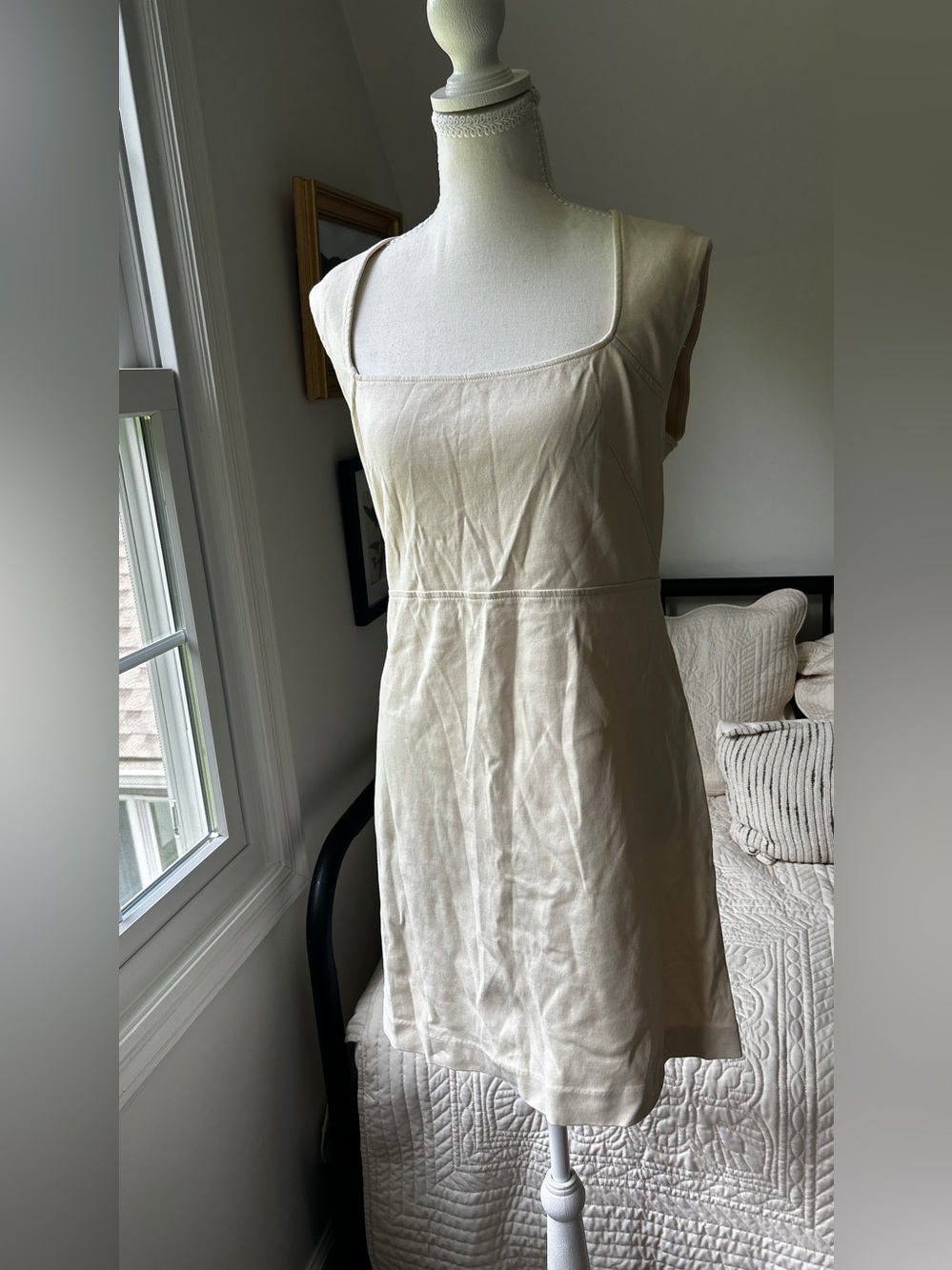 Everlane Cream Sleeveless Square-Neck Mini Dress